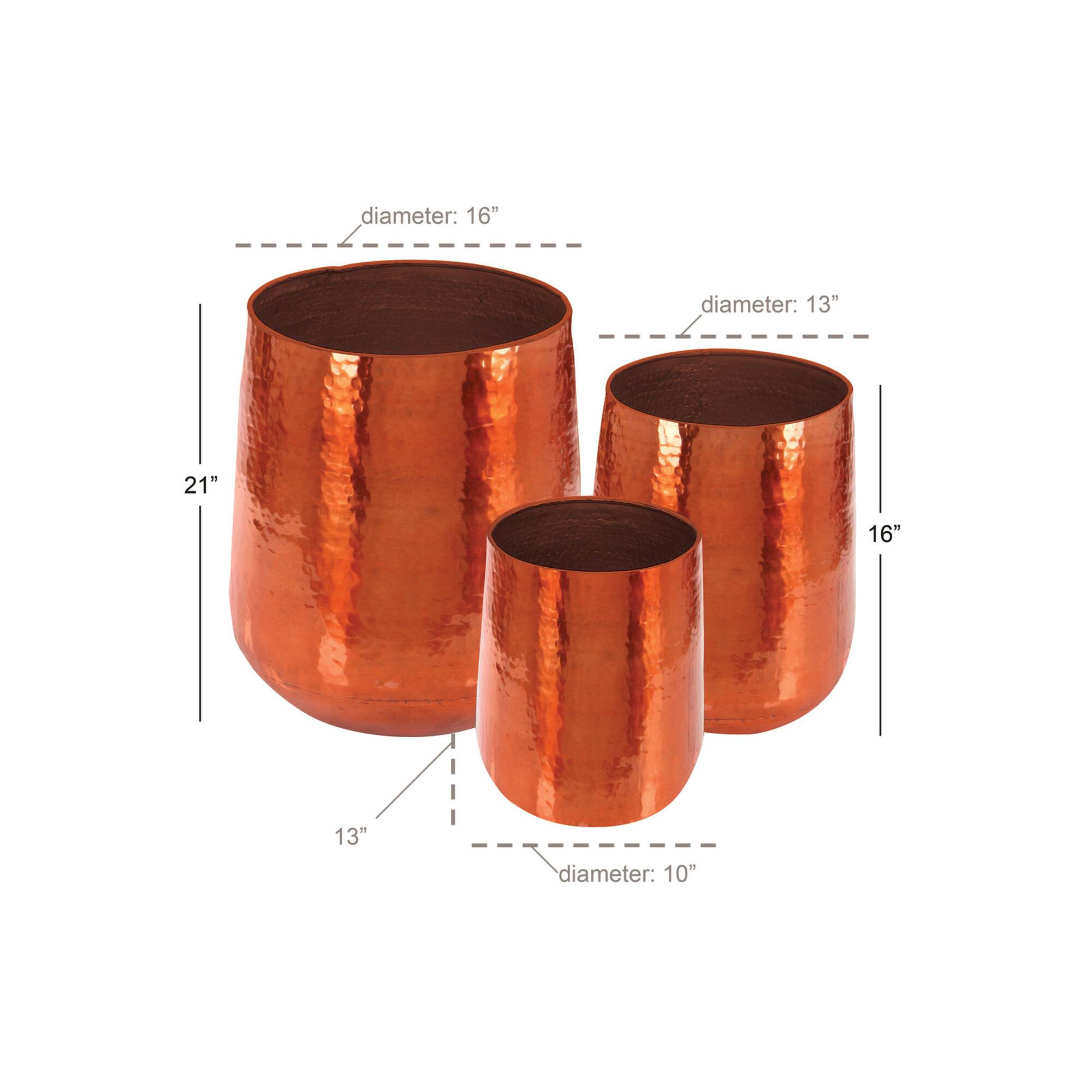 Copper Aluminum Glam Planter, 21", 16" & 13"